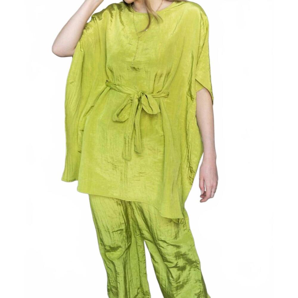 NEW BEFORE YOU lemongrass satin tie front tunic in green